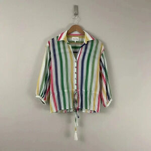 Cara Cara Allegra Button Down Peplum Top in Rainbow Stripe Size Small
